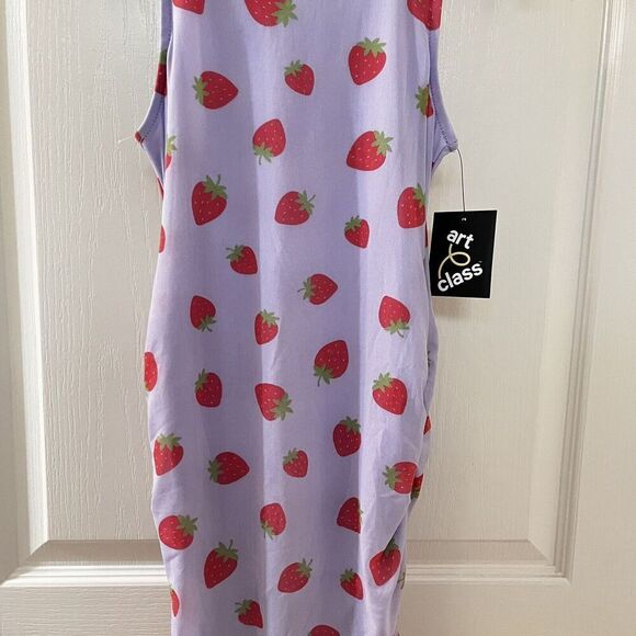 Art Class Purple Strawberry Dress Ruched Sides Girls Size Medium 7-8 NWT - Picture 3 of 10